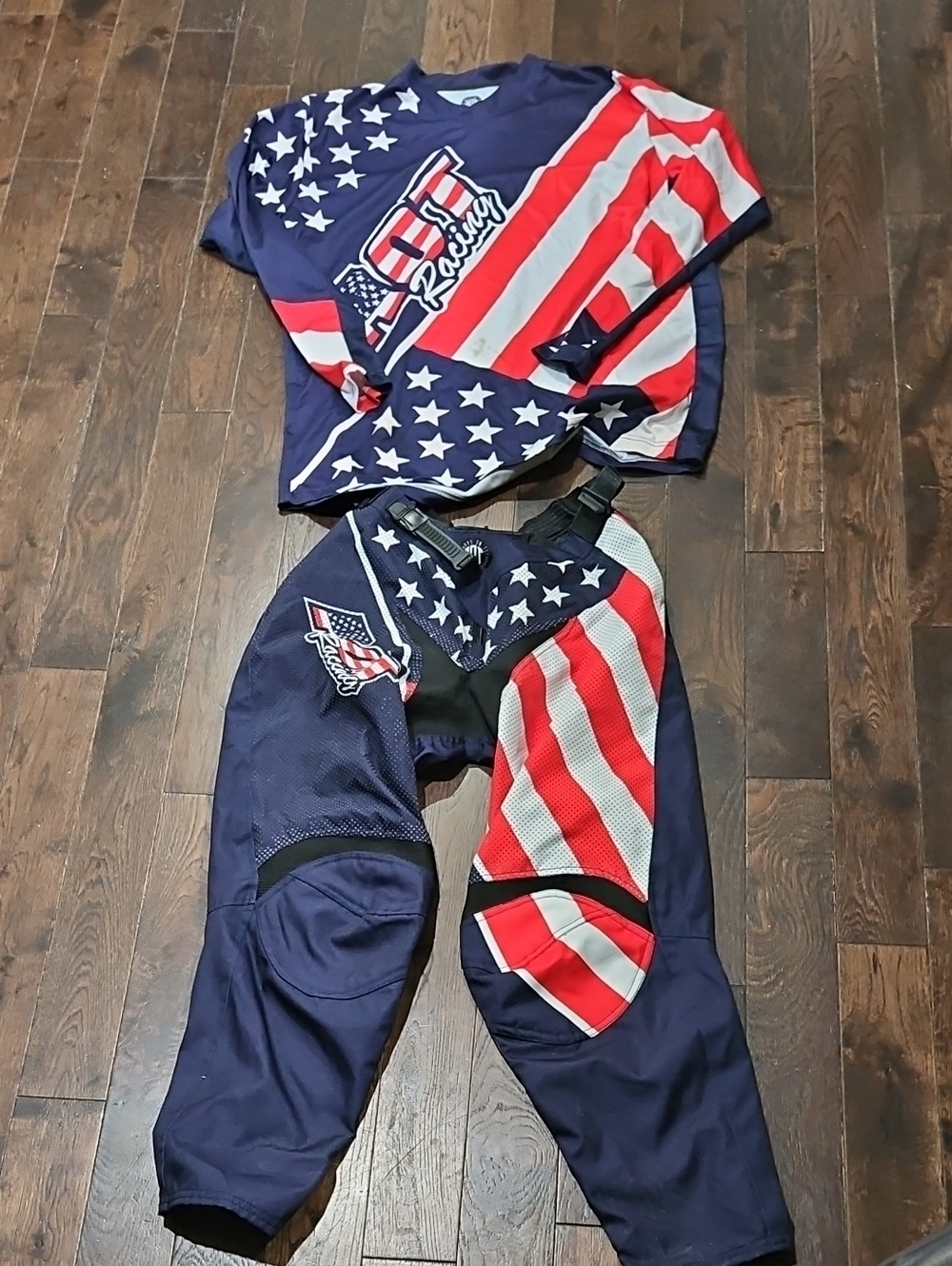 AOT Red White & Blue Motocross Pants / Jersey Set. EUC.